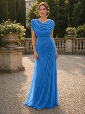 Cowl Neck Mermaid Evening Dresses with Flowing Floor-Length Skirt