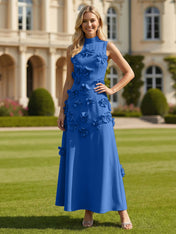 3D Floral High Neck Sleeveless Maxi Dress