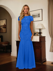 Dark Navy Mermaid Scoop Sequins Tulle Dress