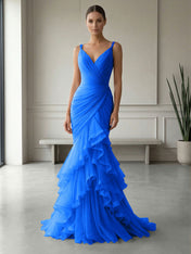 Mauve Folds Tulle Strapless Sleeveless Mermaid Gown Dress