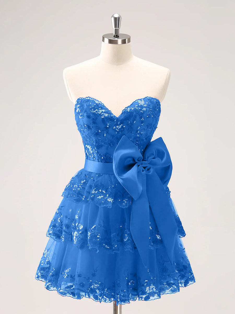 Sparkly Green A Line Sweetheart Corset Tiered Ruffle Homecoming Dress with Bows