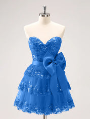 Sparkly Green A Line Sweetheart Corset Tiered Ruffle Homecoming Dress with Bows
