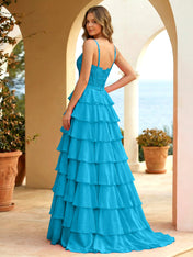 Pink Lace Corset Tiered Ruffle Long Prom Dress