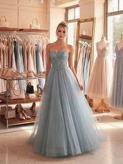 Blue A Line Sweetheart Long Prom Dress With Sequins