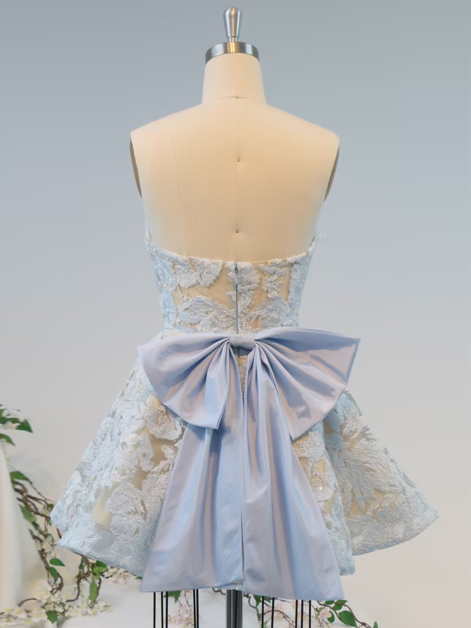 Blue Floral Lace Corset Short Homecoming Dress