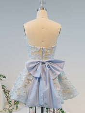 Blue Floral Lace Corset Short Homecoming Dress