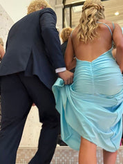 Blue Mermaid Straps Open Back Long Prom Dress