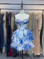 A-Line Sweetheart Strapless Appliquues Tiered Pink Homecoming Dress