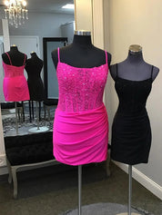 Straps Lace Appliques Tight Homecoming Mini Dress