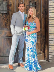 Blue V Neck Sequin Lace Mermaid Long Prom Dress