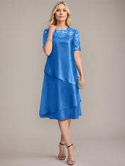 A-Line Scoop Knee-Length Mother of the Bride Dress With Applique & Sequins