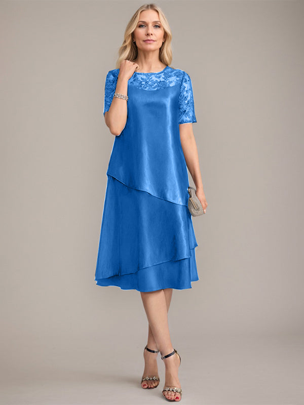 A-Line Scoop Knee-Length Mother of the Bride Dress With Applique & Sequins