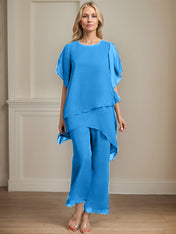 Separates Jumpsuit/Pantsuit Scoop Ankle-Length Chiffon Mother of the Bride Dress