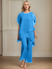 Separates Jumpsuit/Pantsuit Scoop Ankle-Length Chiffon Mother of the Bride Dress