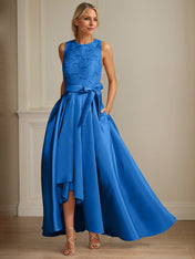 A-Line/Princess Jewel Neck Sleeveless Mother Of The Bride Dresses With Pleats Lace