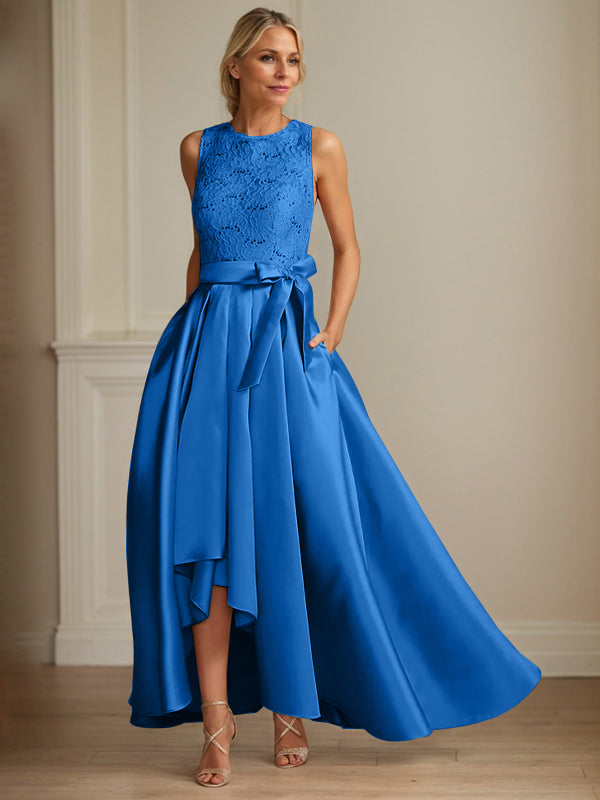 Princess Jewel Neck Sleeveless Mother Of The Bride Dresses With Pleats Lace