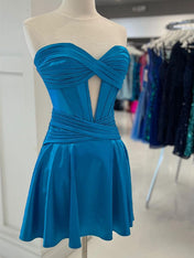 A-Line Sweetheart Zipper Back Short Satin Homecoming Dress