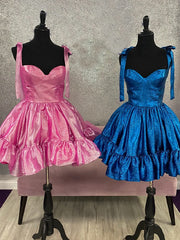 Blue A-line Straps Sweetheart Short Homecoming Dress with Bow