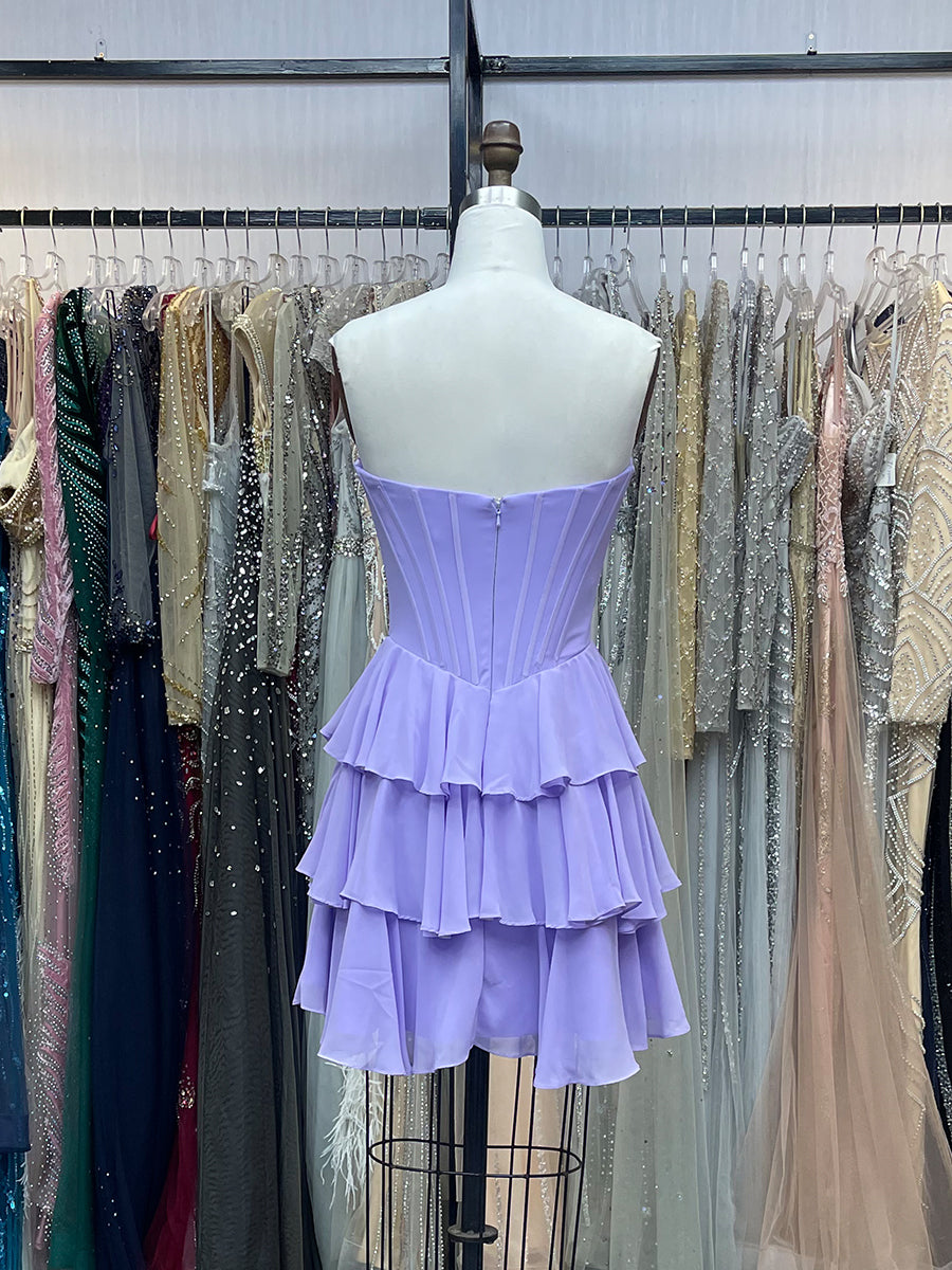 Blue A Line Short Corset Homecoming Dress with Ruffles