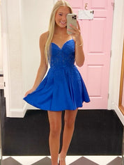 Blue Appliques Sweetheart Lace-Up A-Line Short Homecoming Party Dress