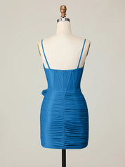 Blue Corset Ruched Tight Short Homecoming Dress with Bow