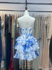 Print A-Line Sweetheart Strapless Appliquues Tiered Homecoming Dress