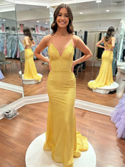 Blue Sequin V Neck Long Mermaid Prom Dress