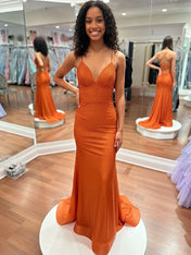 Blue Sequin V Neck Long Mermaid Prom Dress