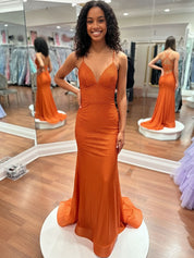 Blue Sequin V Neck Long Mermaid Prom Dress