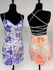 Sheath Spaghetti Straps Sequins Short Homecoming Dress