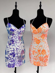 Sheath Spaghetti Straps Sequins Short Homecoming Dress