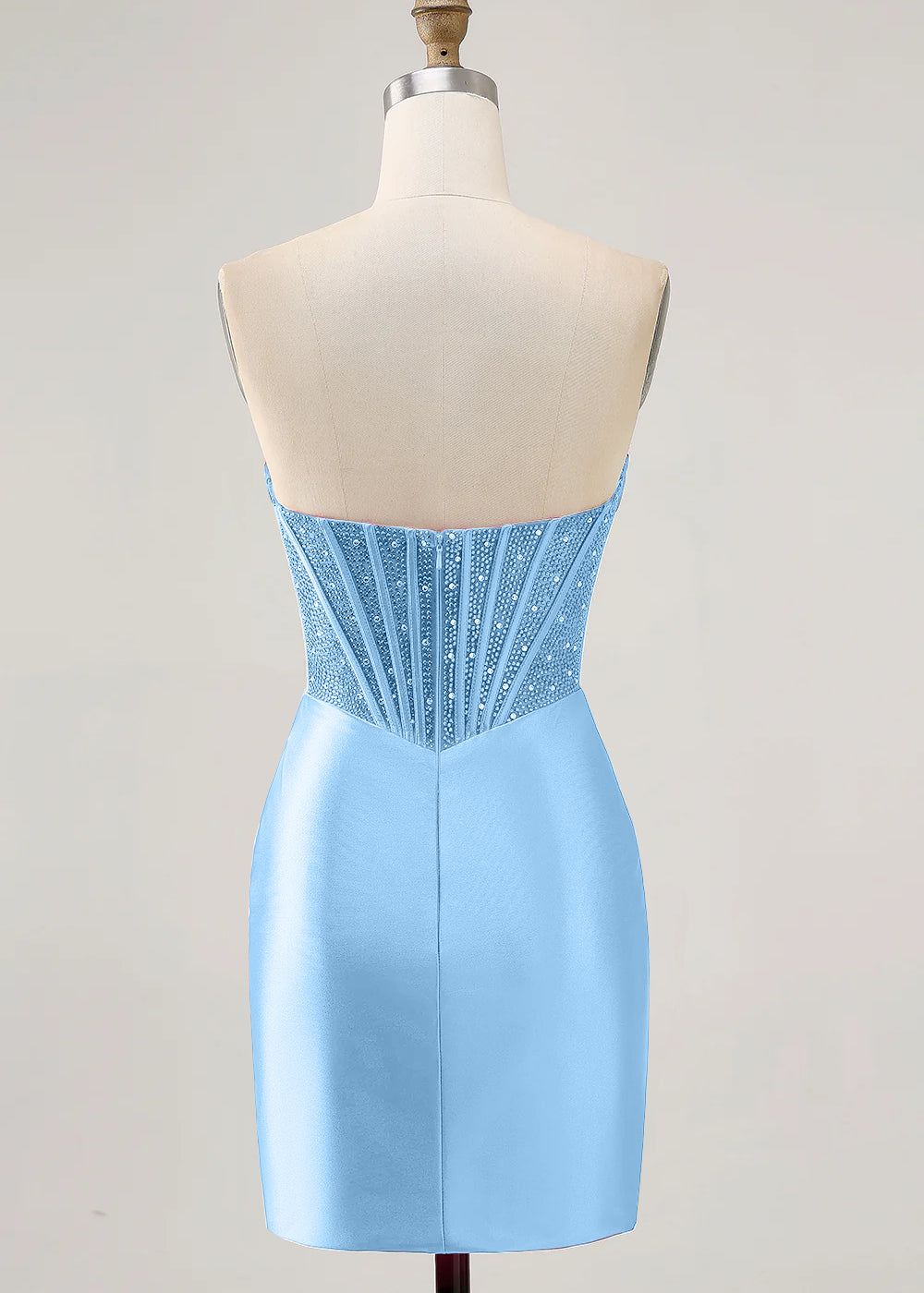 Blue Strapless Bodycon Beaded Corset Homecoming Dress