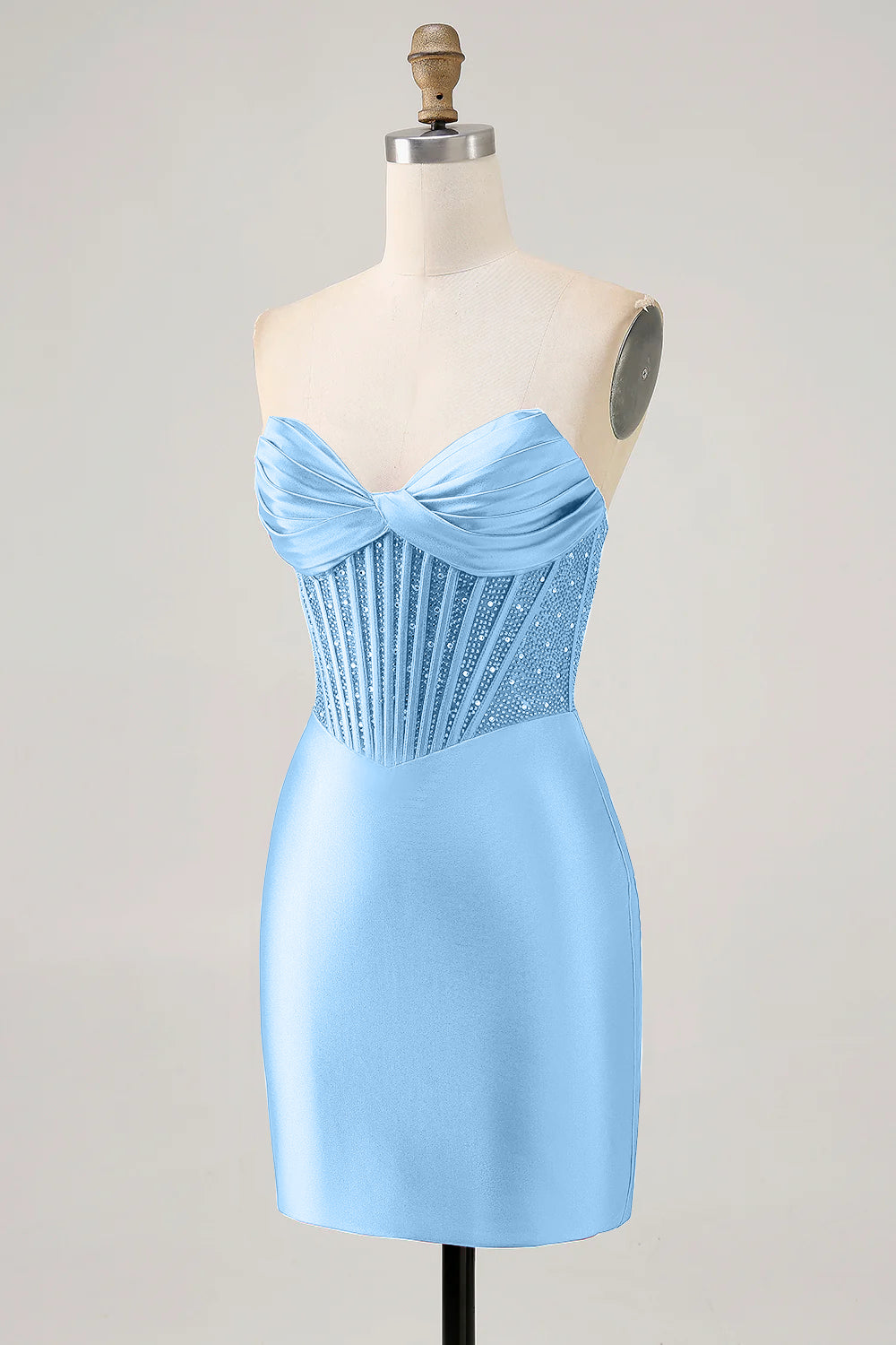 Blue Strapless Bodycon Beaded Corset Homecoming Dress