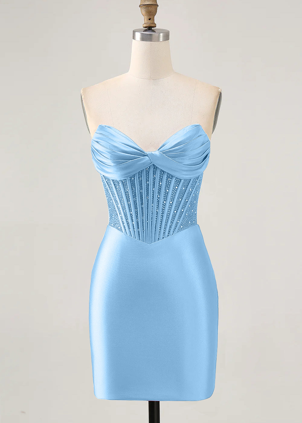 Blue Strapless Bodycon Beaded Corset Homecoming Dress
