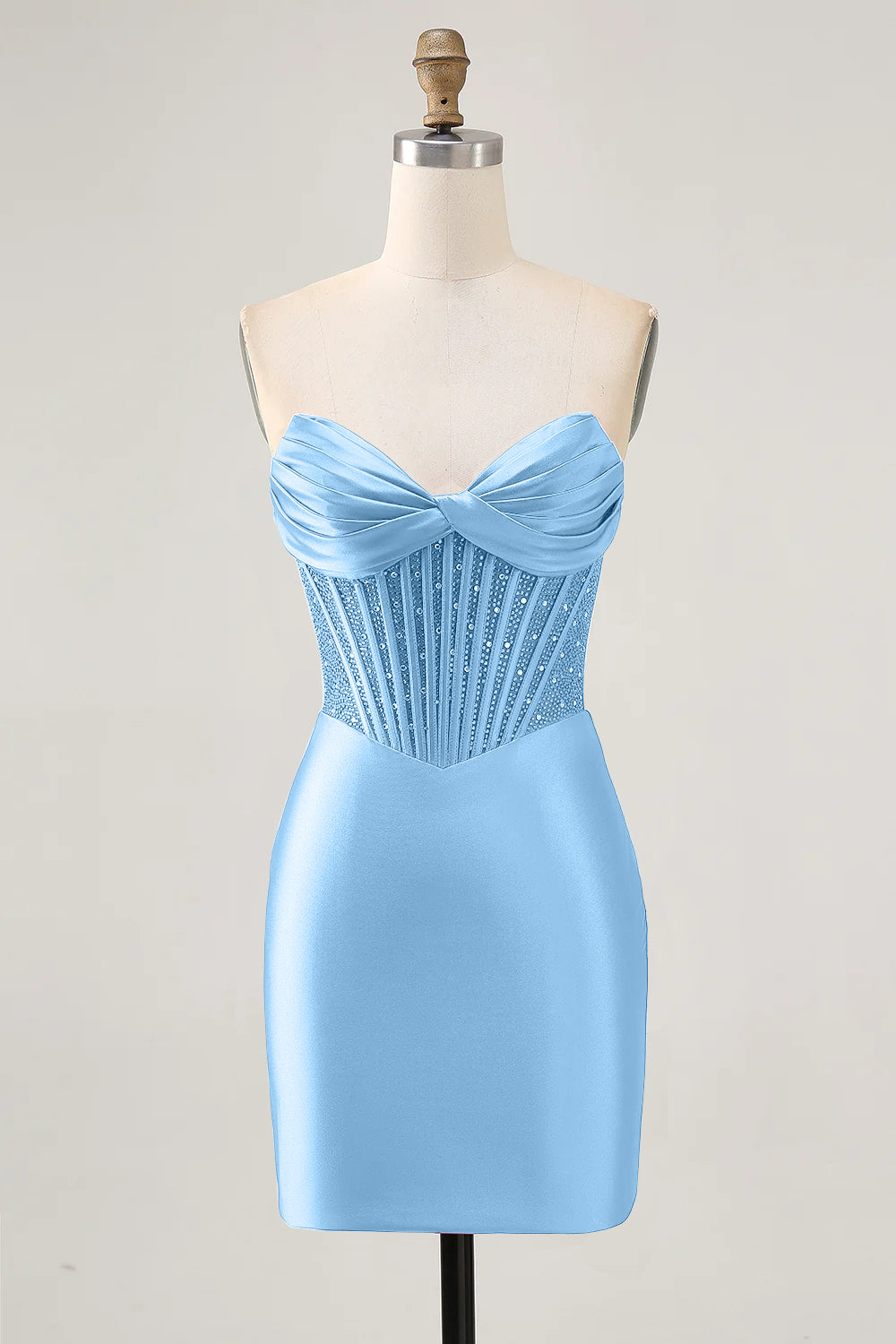 Blue Strapless Bodycon Beaded Corset Homecoming Dress