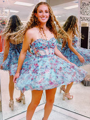 Blue Sweetheart A-Line Short Tulle Homecoming Dress