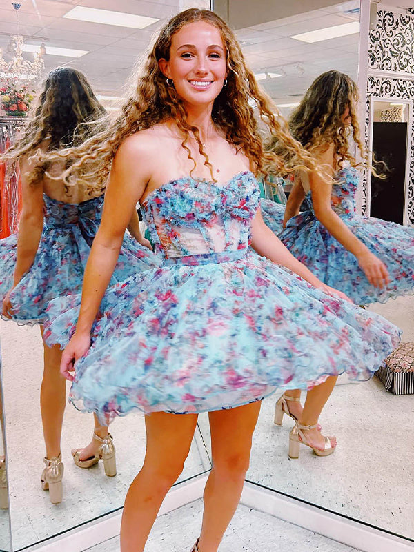 Blue Sweetheart A-Line Short Tulle Homecoming Dress