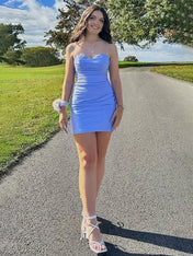 Blue Sweetheart Appliques Ruched Short Homecoming Dress