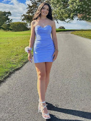 Blue Sweetheart Appliques Ruched Short Homecoming Dress