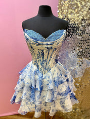 Blue Sweetheart Strapless A-Line Tiered Homecoming Dress