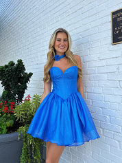 Blue Sweetheart Strapless Tulle A-Line Homecoming Dress