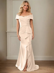 Sheath/Column V-Neck Illusion Floor-Length Lace Chiffon Mother of the Bride Dress With Pleated Sequins