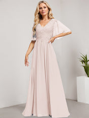 A-line V-Neck Floor-Length Lace Chiffon Mother of the Bride Dress With Sequins