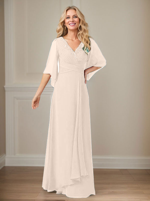 A-Line V-Neck Long Sequins Chiffon Mother Dress