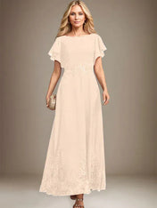 A-line Scoop Ankle-Length Lace Chiffon Mother of the Bride Dress With Sequins