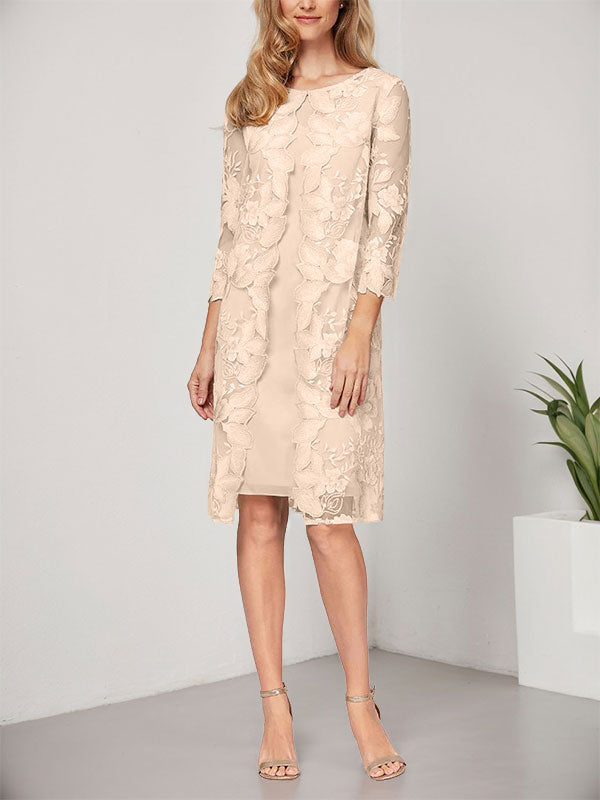 A-line Scoop Knee-Length Chiffon Lace Mother of the Bride Dress With Jacket