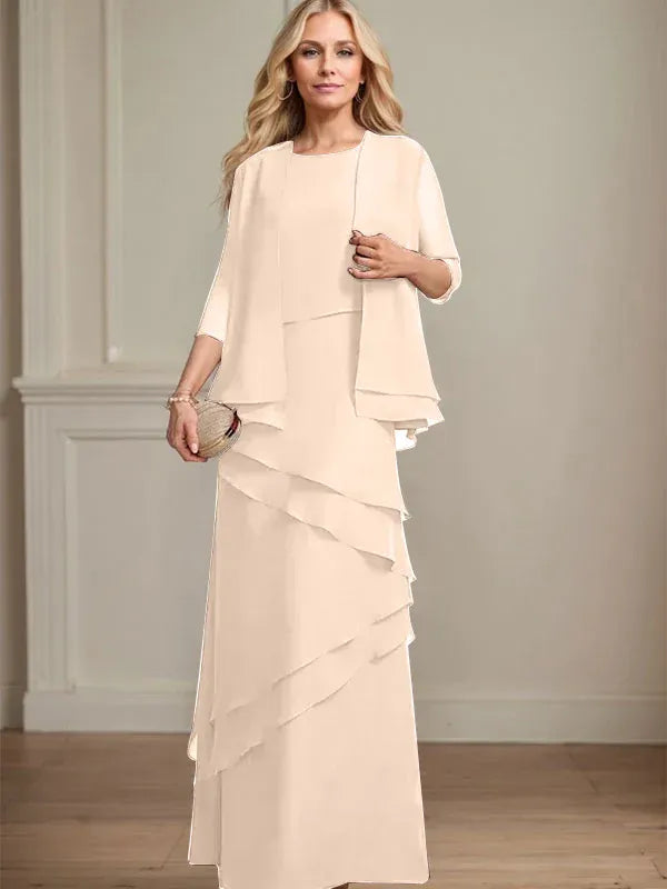Sheath Scoop Floor-Length Chiffon Mother of the Bride Dress