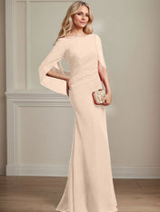 Trumpet/Mermaid Boat Neck Floor-Length Chiffon Mother of the Bride Dress With Pleated