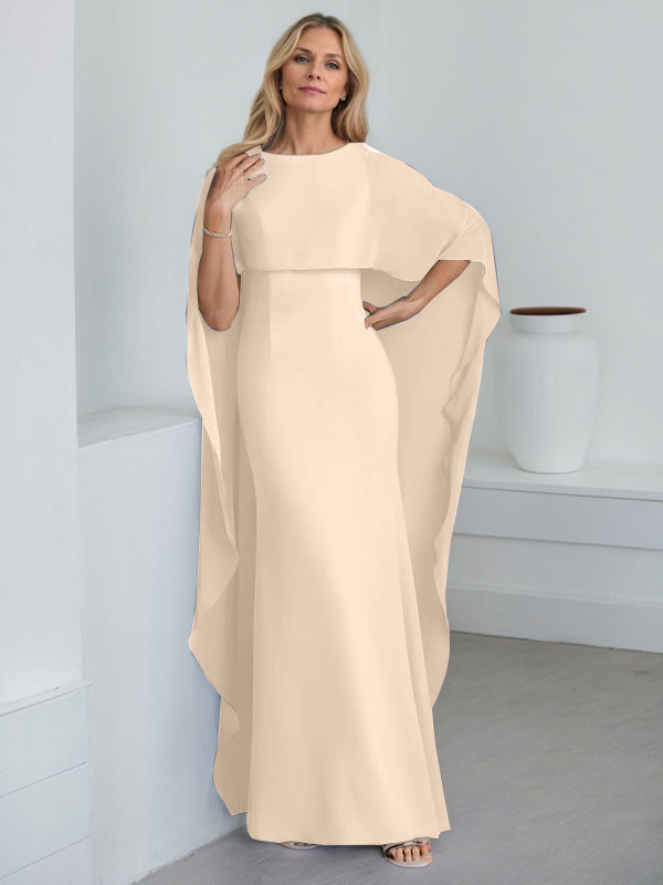 Sheath Scoop Floor-Length Chiffon Mother of the Bride Dress With Cascading Ruffles