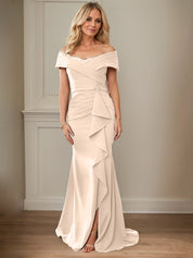 Sheath/Column Off-the-Shoulder Sleeveless Floor-Length Mother of the Bride Dresses With Ruffles